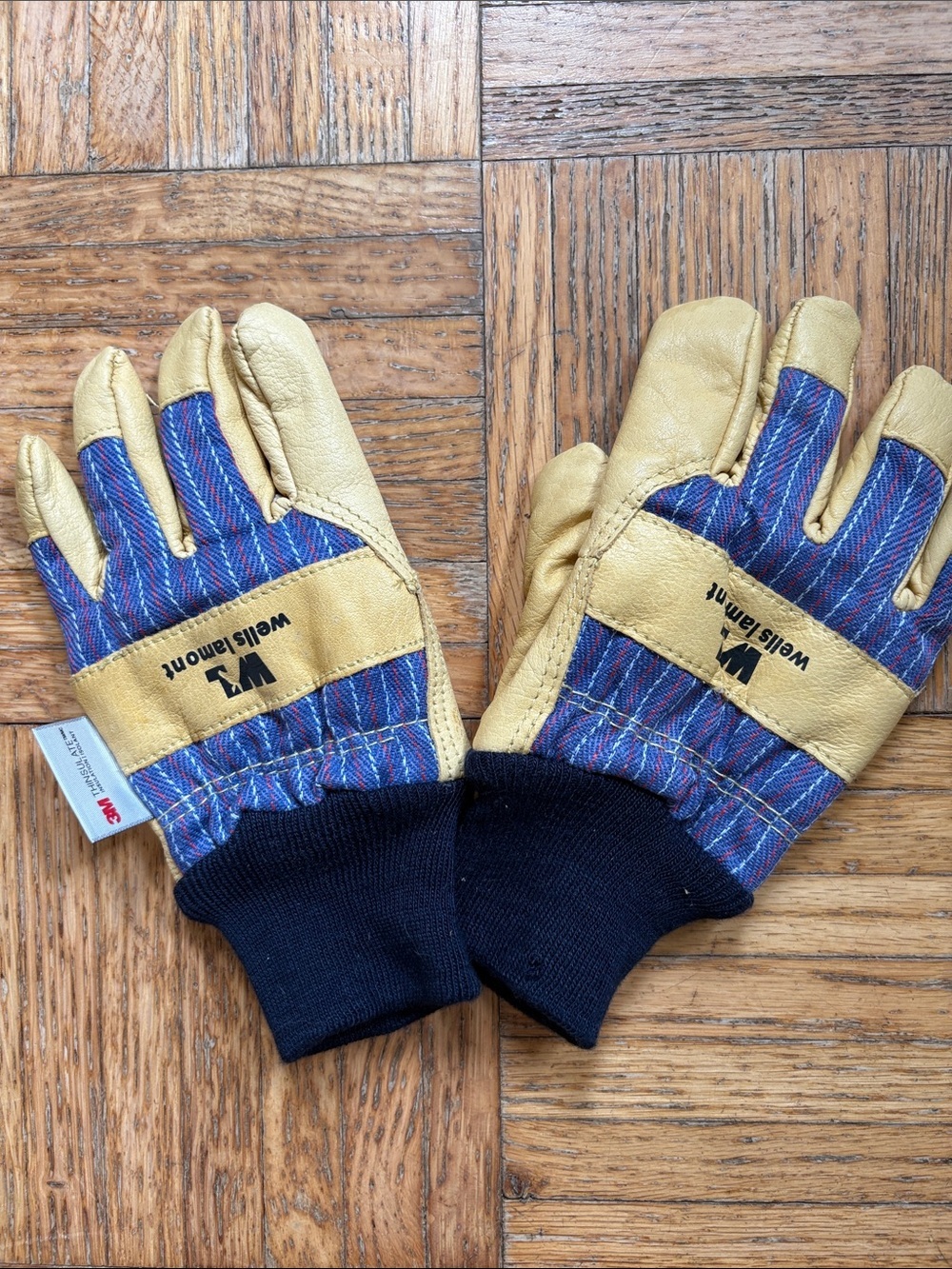 Toddler Leather-Trim Work Gloves in Blue and Yellow